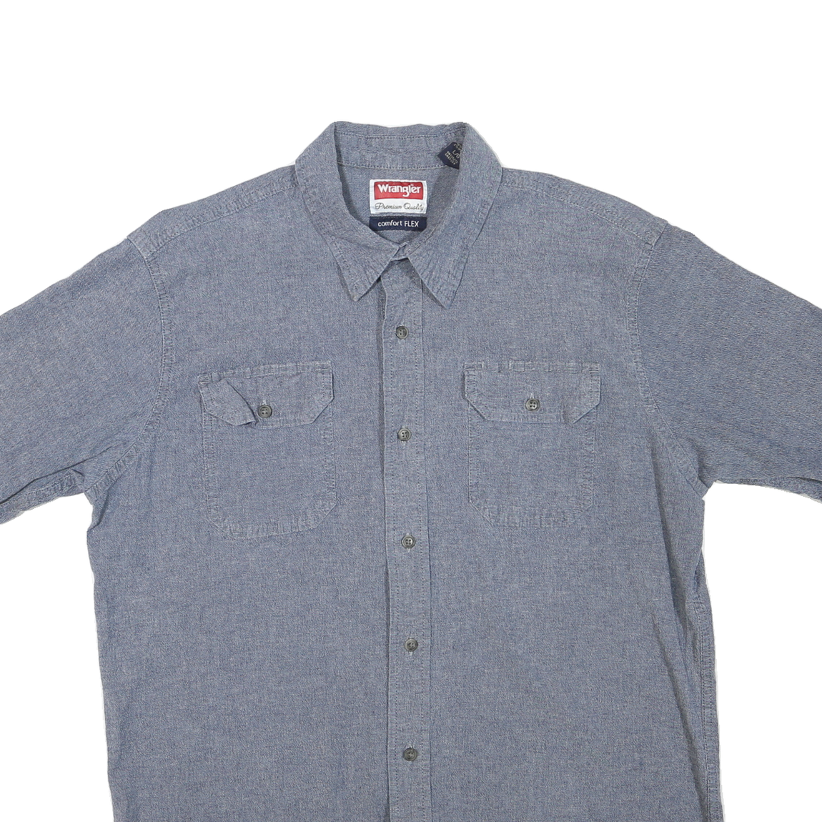 WRANGLER Mens Blue Plain Short Sleeve Shirt L Casual Cotton Blend