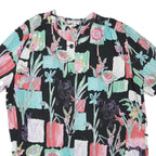 BIAGGINI Womens Black Floral Printed Blouse Short Sleeve Round Neck L