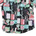 BIAGGINI Womens Black Floral Printed Blouse Short Sleeve Round Neck L