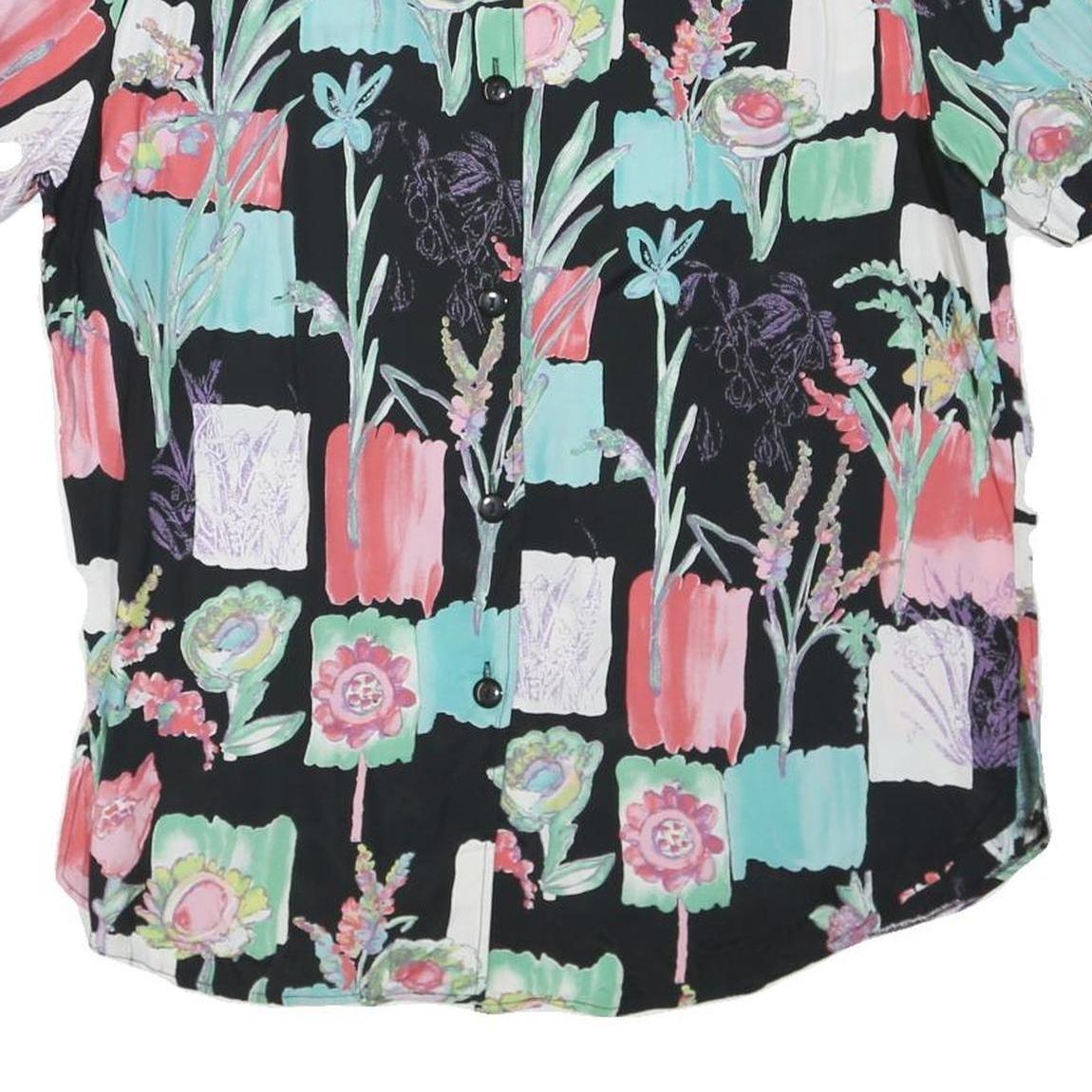 BIAGGINI Womens Black Floral Printed Blouse Short Sleeve Round Neck L