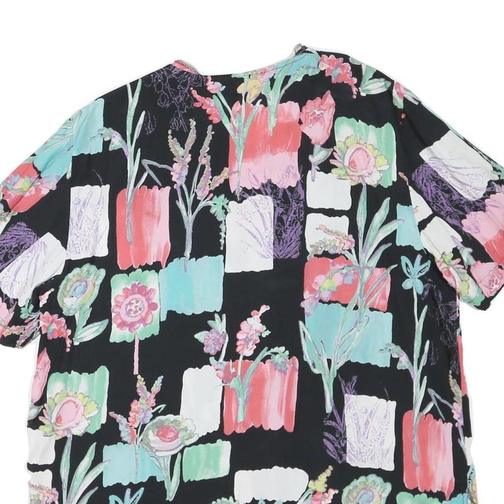 BIAGGINI Womens Black Floral Printed Blouse Short Sleeve Round Neck L