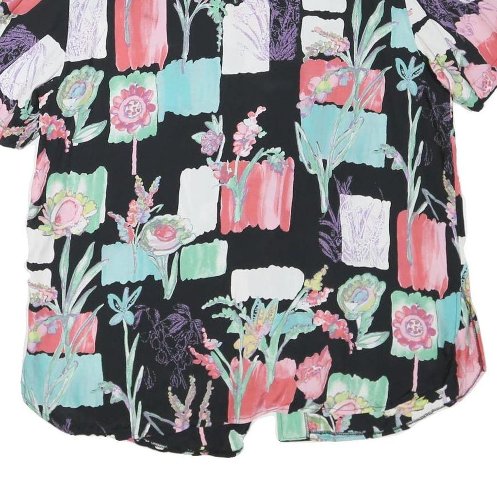 BIAGGINI Womens Black Floral Printed Blouse Short Sleeve Round Neck L