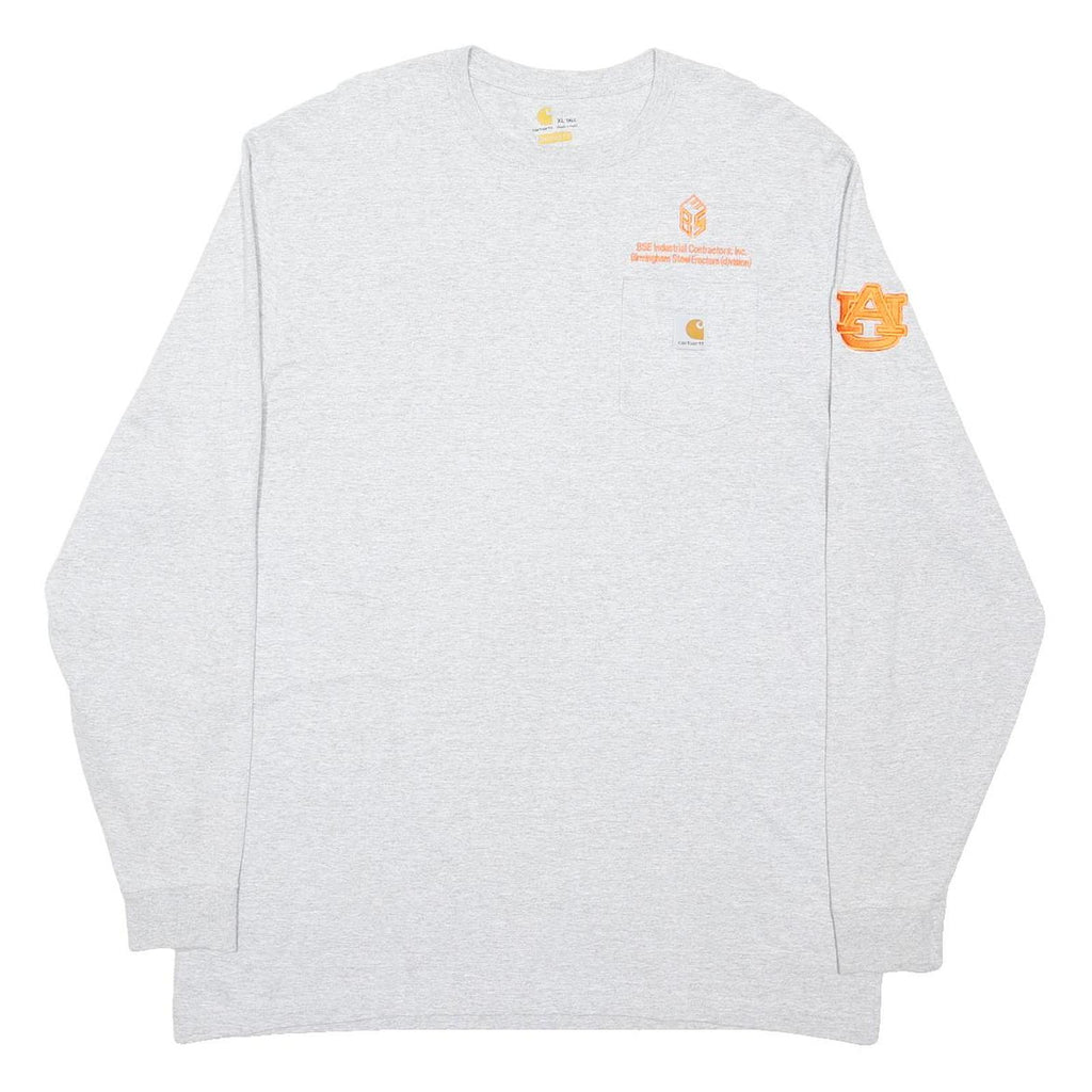 CARHARTT Mens Grey & Orange Graphic T-Shirt XL Long Sleeve Crew Neck Workwear