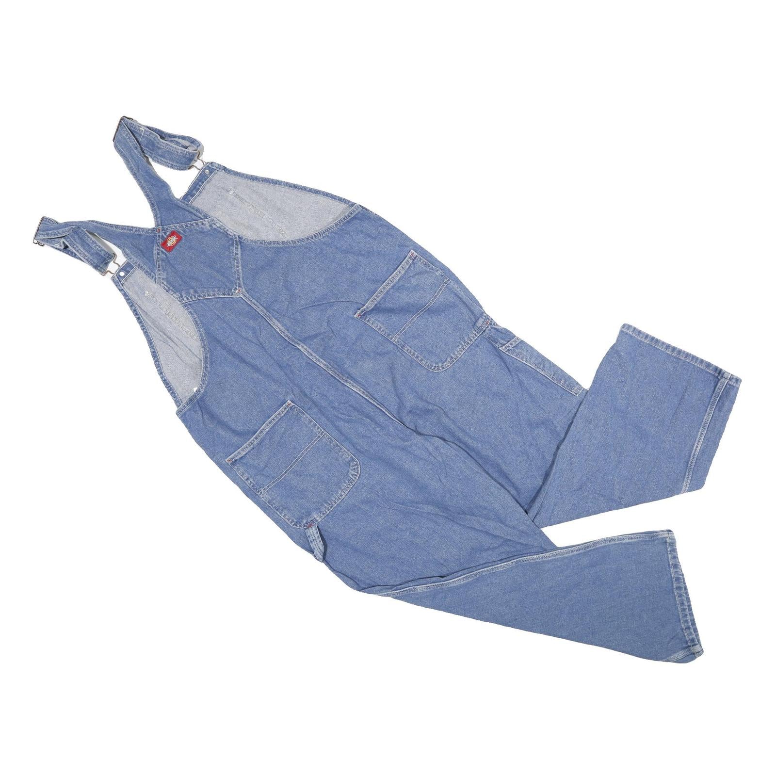DICKIES Mens Blue Denim Dungarees Loose Cotton L W42 L31 Workwear Classic