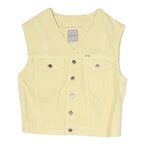 TEDDYS Womens Yellow Cotton Blend Woven Tailored Sleeveless Button Jacket S