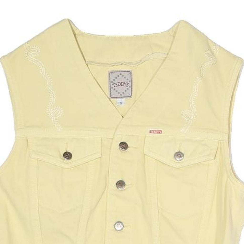 TEDDYS Womens Yellow Cotton Blend Woven Tailored Sleeveless Button Jacket S