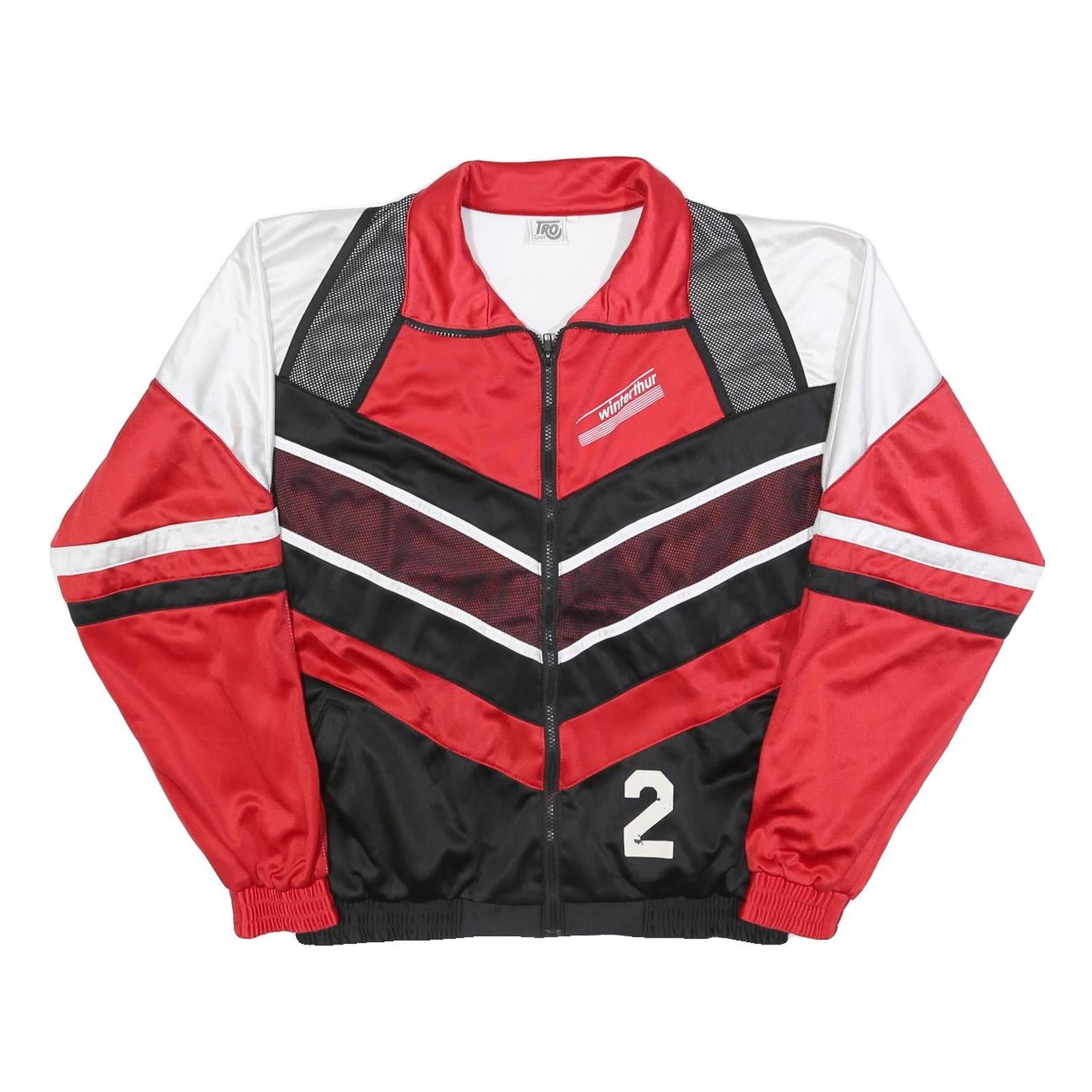 TRO Mens Red & Black Zip Jacket M Polyester Blend Sports Racing Retro Style