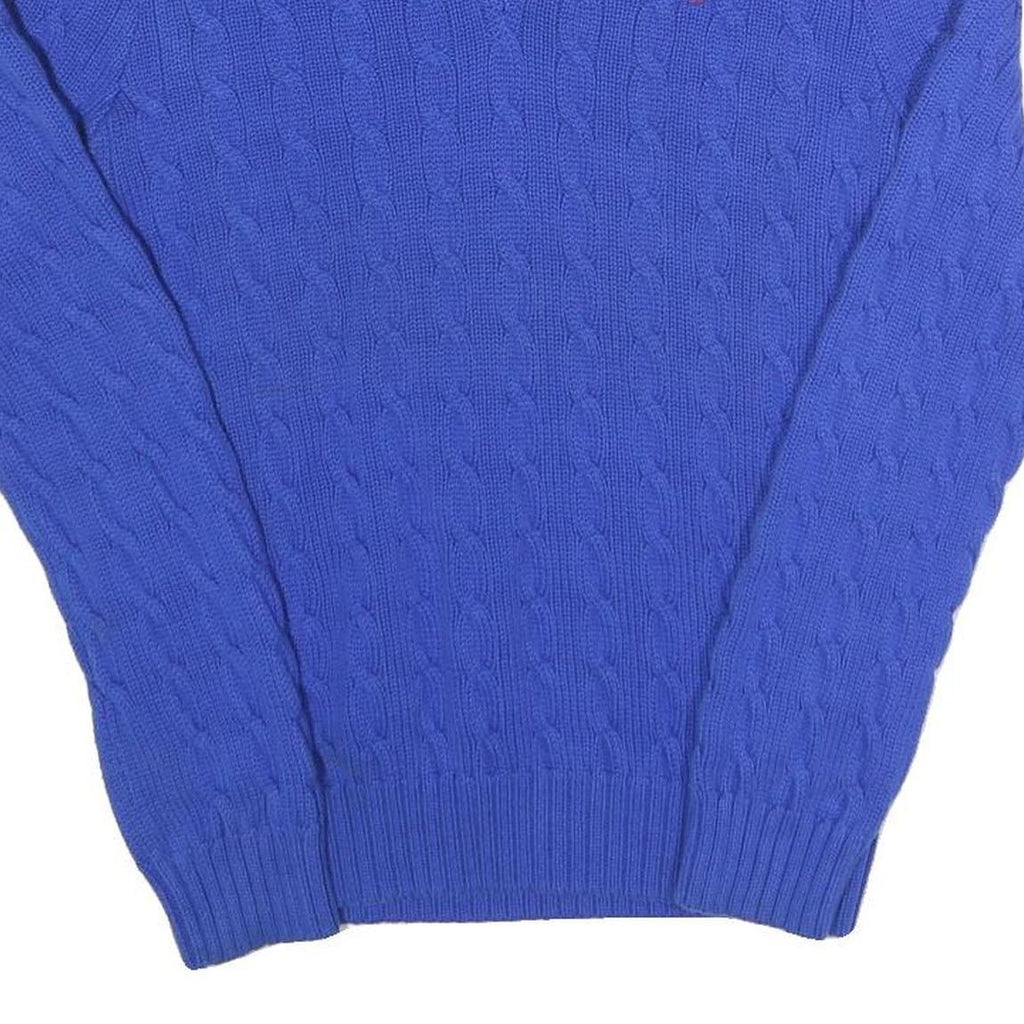 RALPH LAUREN SPORT Womens Blue Patterned Cotton Cable Knit V-Neck Jumper XL