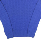 RALPH LAUREN SPORT Womens Blue Patterned Cotton Cable Knit V-Neck Jumper XL