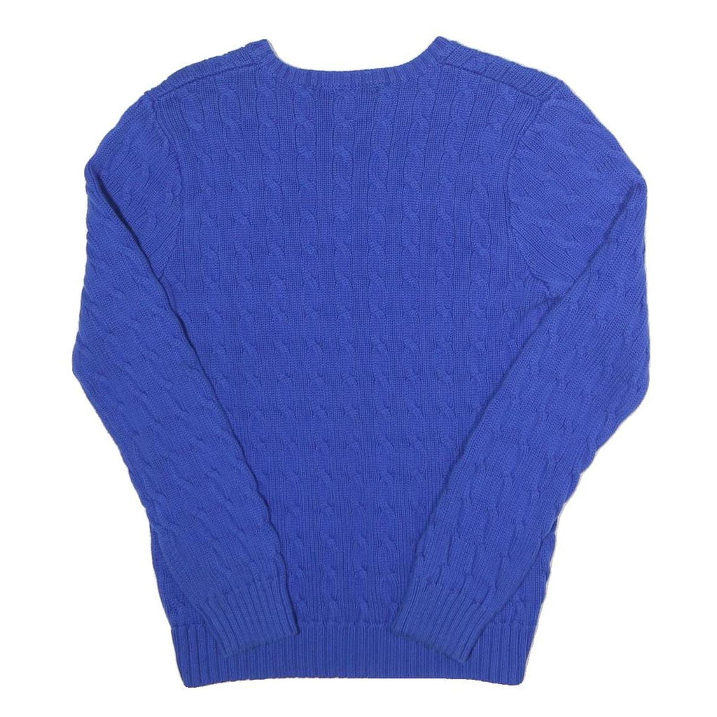 RALPH LAUREN SPORT Womens Blue Patterned Cotton Cable Knit V-Neck Jumper XL
