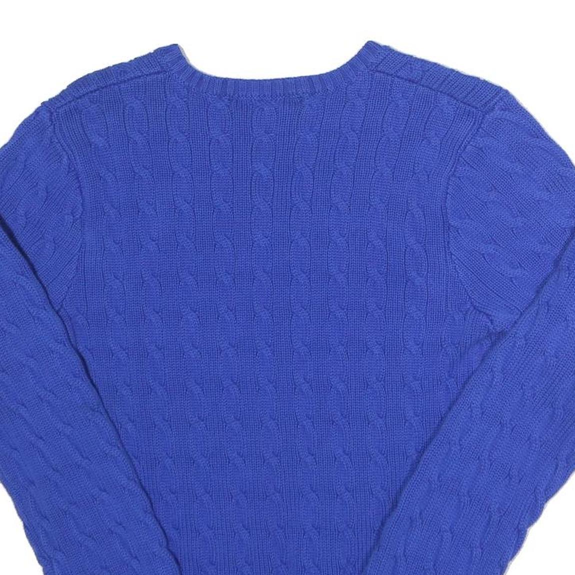 RALPH LAUREN SPORT Womens Blue Patterned Cotton Cable Knit V-Neck Jumper XL
