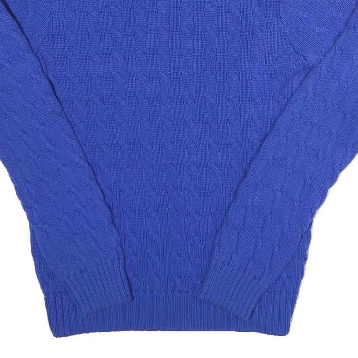 RALPH LAUREN SPORT Womens Blue Patterned Cotton Cable Knit V-Neck Jumper XL