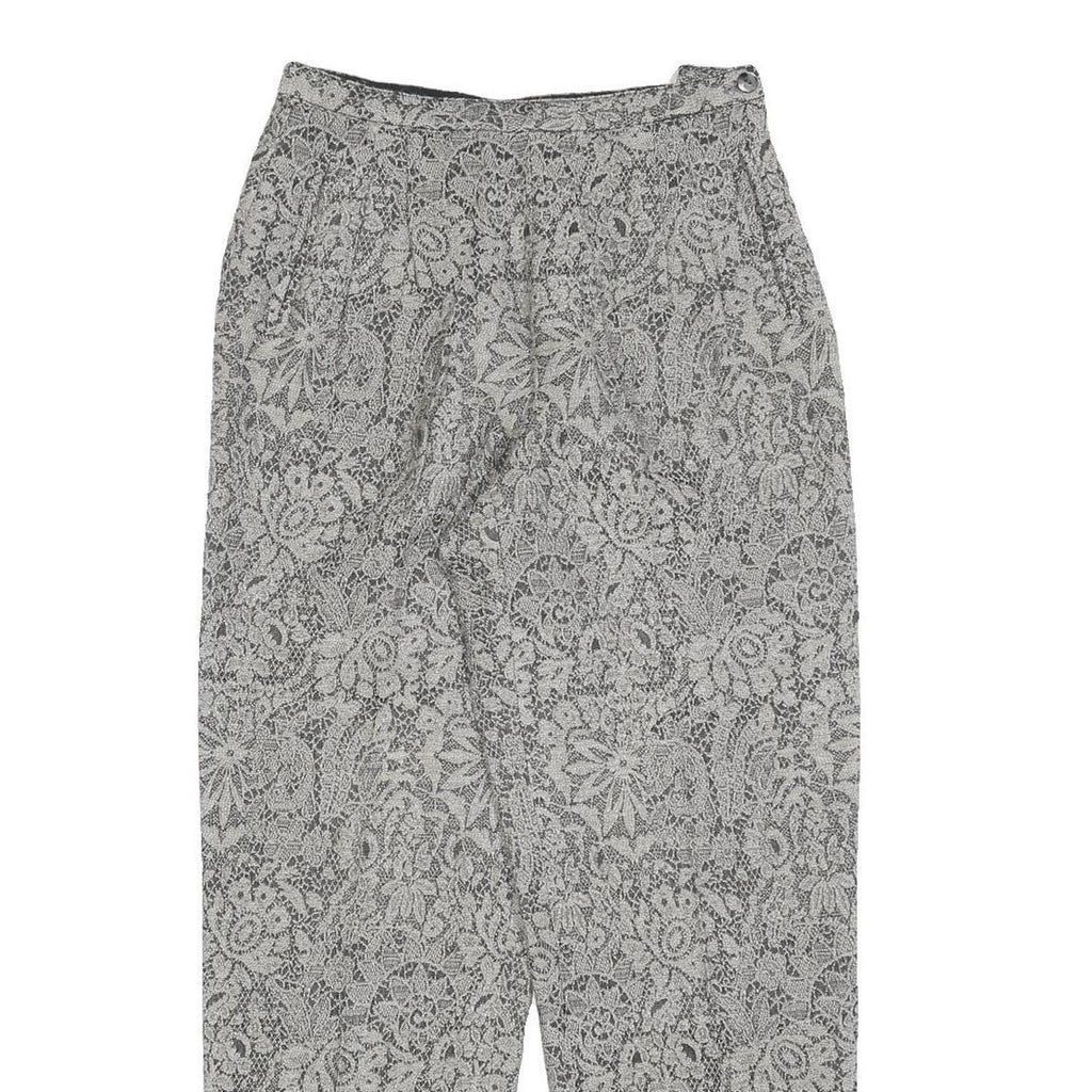 Womens Relaxed Grey Lace Pattern Trousers W28 L30 Lightweight Zip Closure