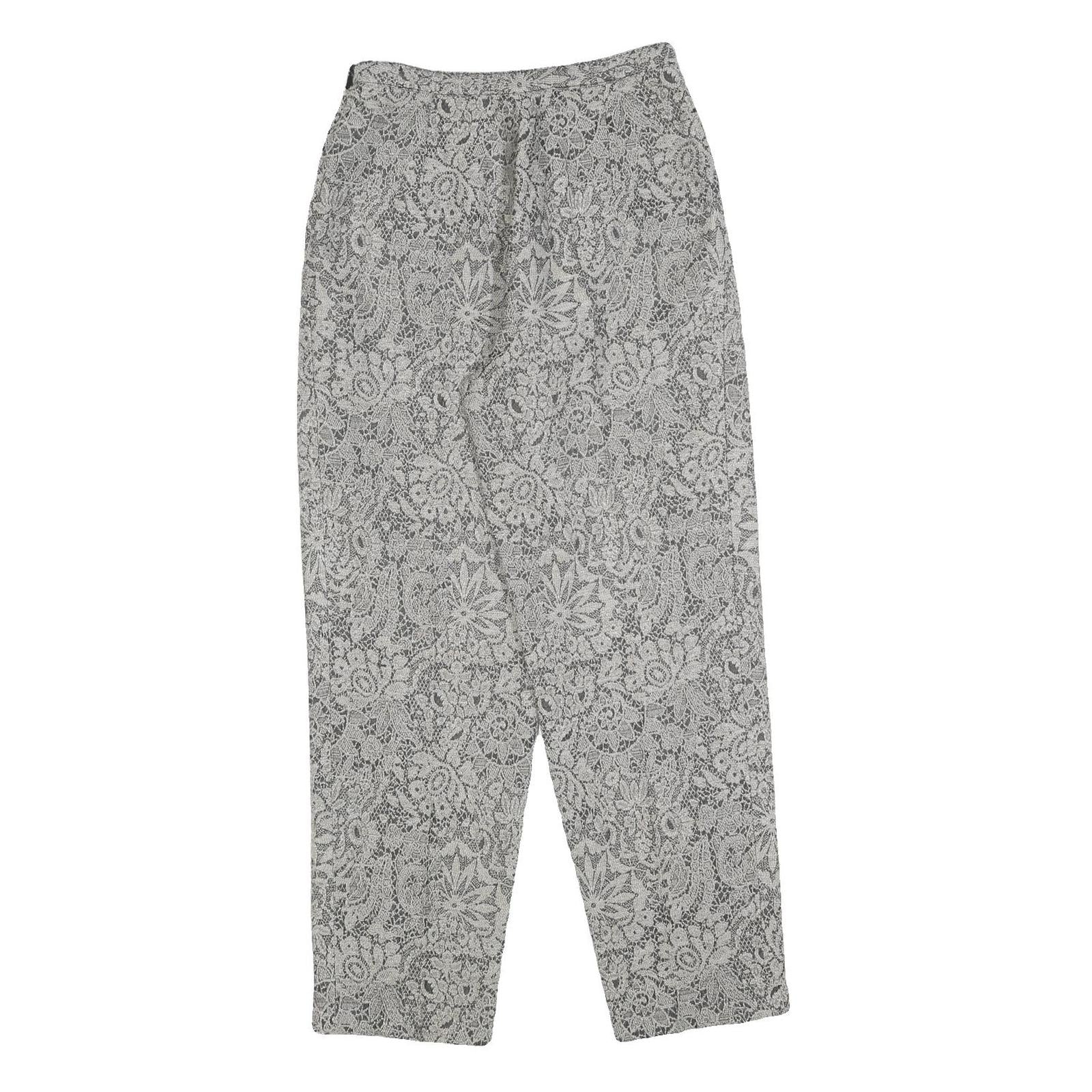 Womens Relaxed Grey Lace Pattern Trousers W28 L30 Lightweight Zip Closure