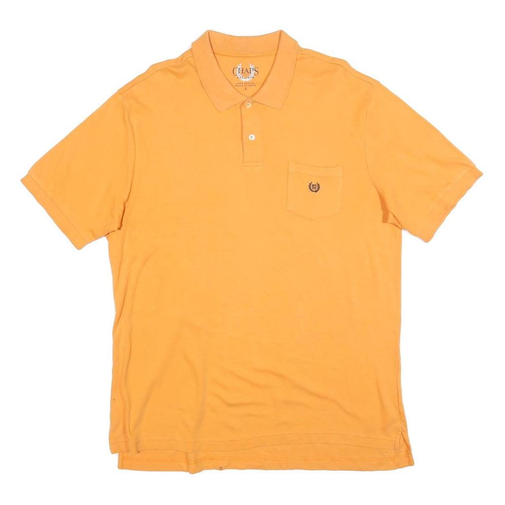 CHAPS Mens Orange Polo Shirt L Cotton Blend Short Sleeve Pocket Logo Basic