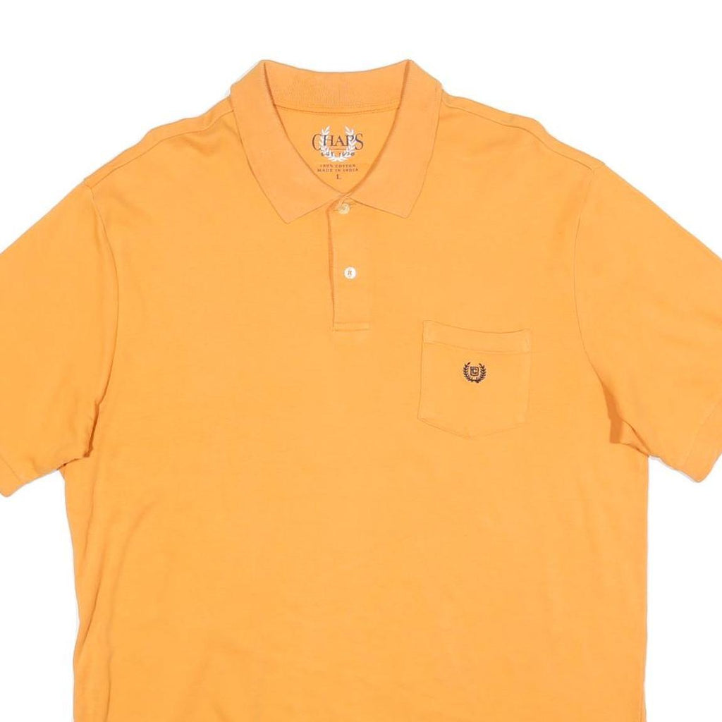 CHAPS Mens Orange Polo Shirt L Cotton Blend Short Sleeve Pocket Logo Basic
