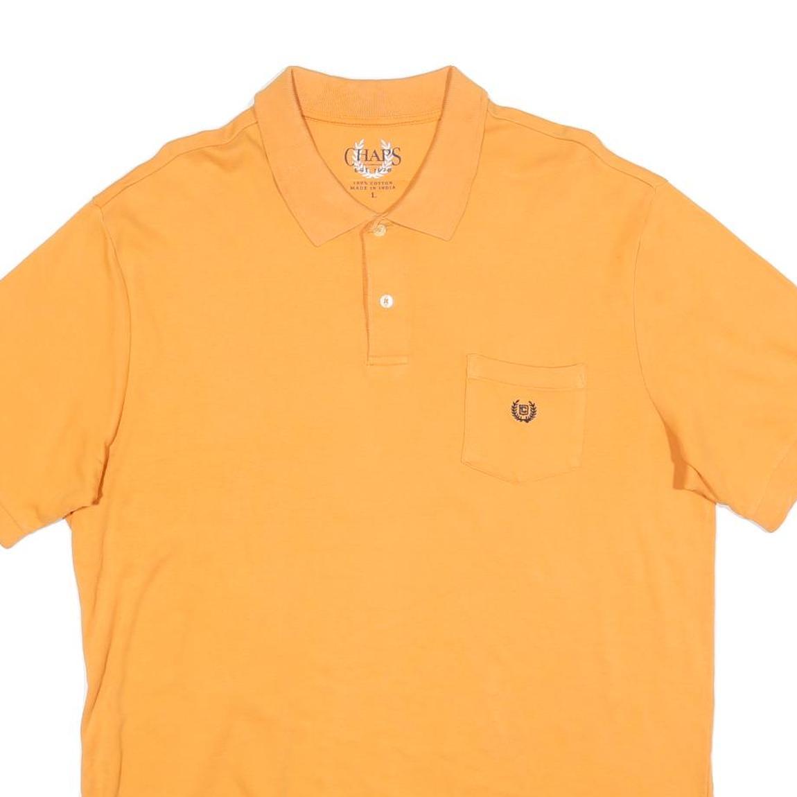 CHAPS Mens Orange Polo Shirt L Cotton Blend Short Sleeve Pocket Logo Basic