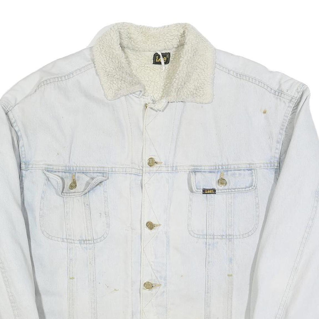 LEE Mens White Cotton Sherpa Collar Button Jacket XL Denim Outerwear