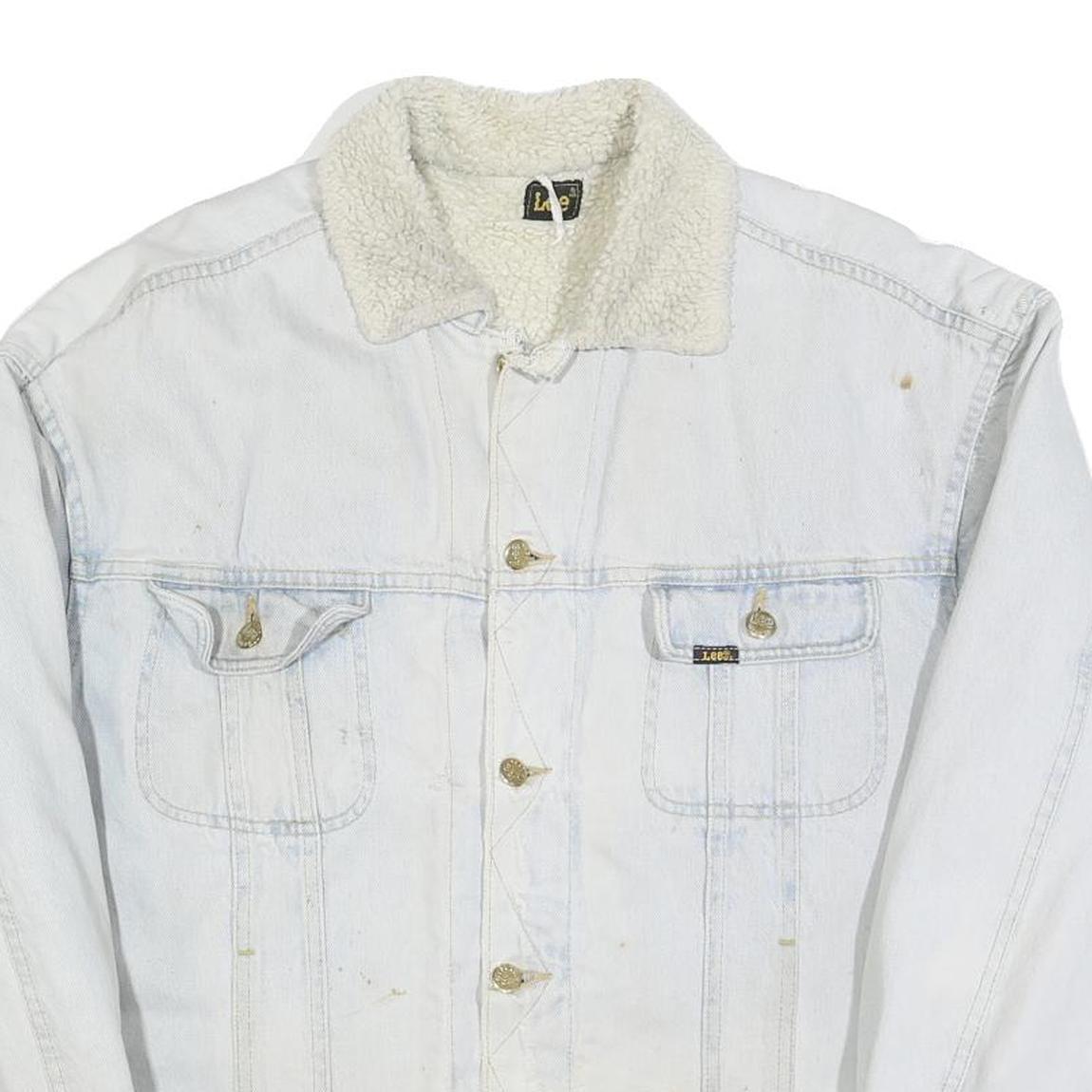 LEE Mens White Cotton Sherpa Collar Button Jacket XL Denim Outerwear