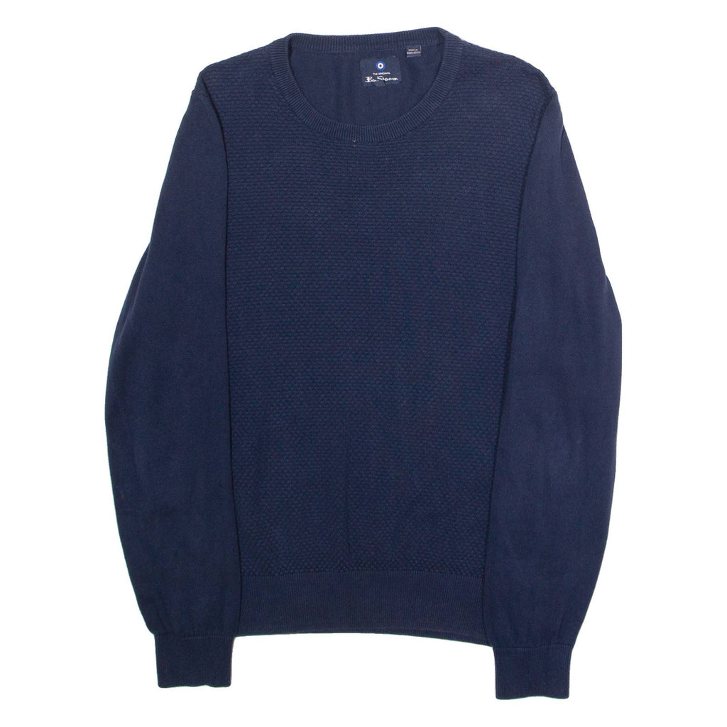 BEN SHERMAN Mens Jumper Blue Crew Neck Waffle Knit M