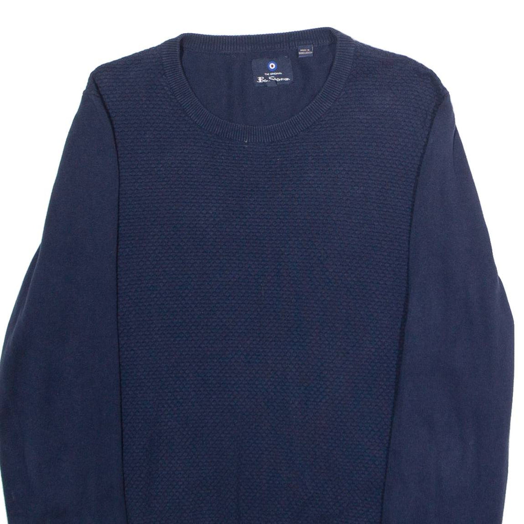 BEN SHERMAN Mens Jumper Blue Crew Neck Waffle Knit M
