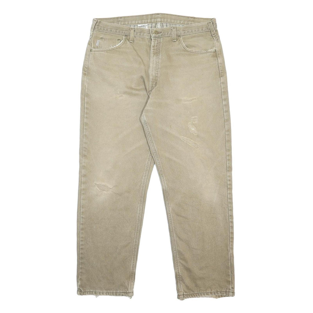 CARHARTT Mens Relaxed Beige Jeans Cotton W38 L32 Distressed Casual Workwear