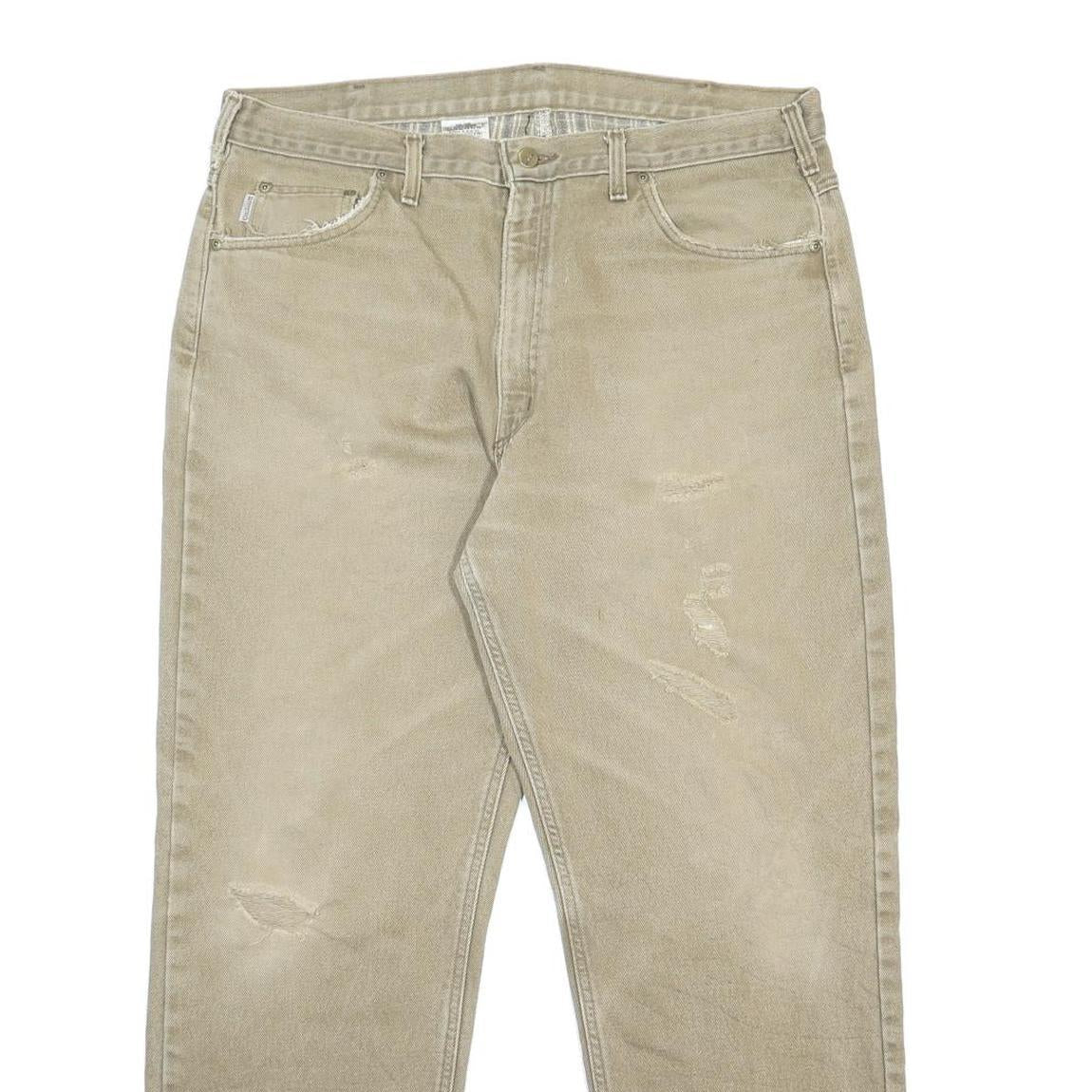 CARHARTT Mens Relaxed Beige Jeans Cotton W38 L32 Distressed Casual Workwear
