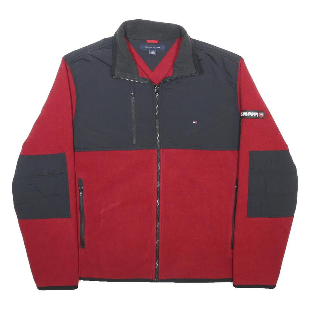 TOMMY HILFIGER Mens Red & Black Zip Jacket L Polyester Colourblock Performance