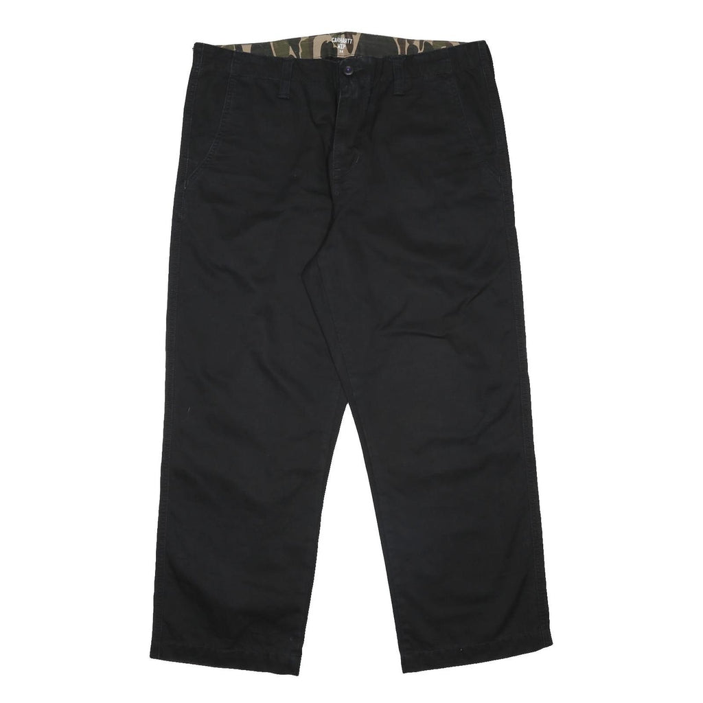 CARHARTT WIP Mens Cotton Black Relaxed Straight Trousers W34 L27 Workwear Zip