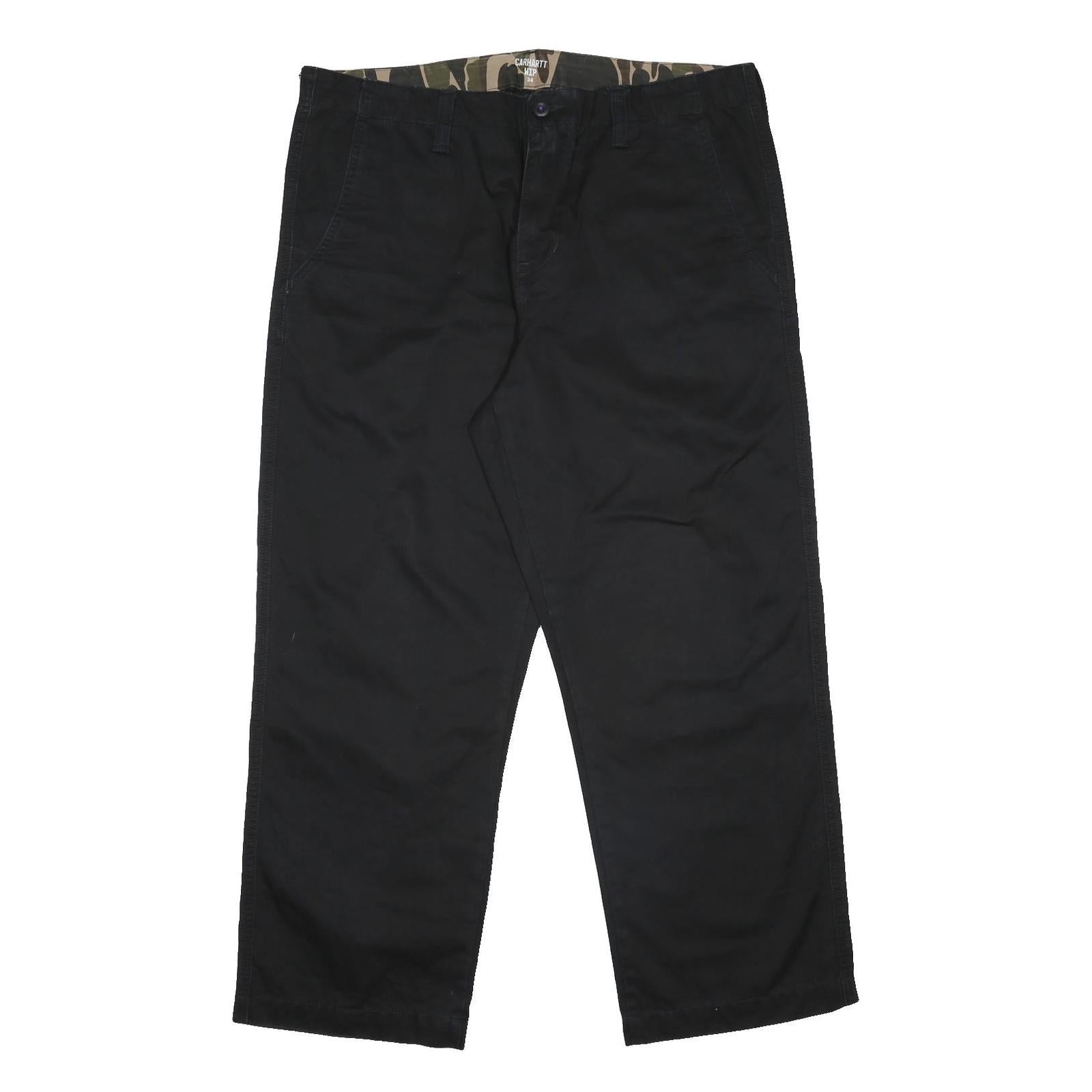 CARHARTT WIP Mens Cotton Black Relaxed Straight Trousers W34 L27 Workwear Zip