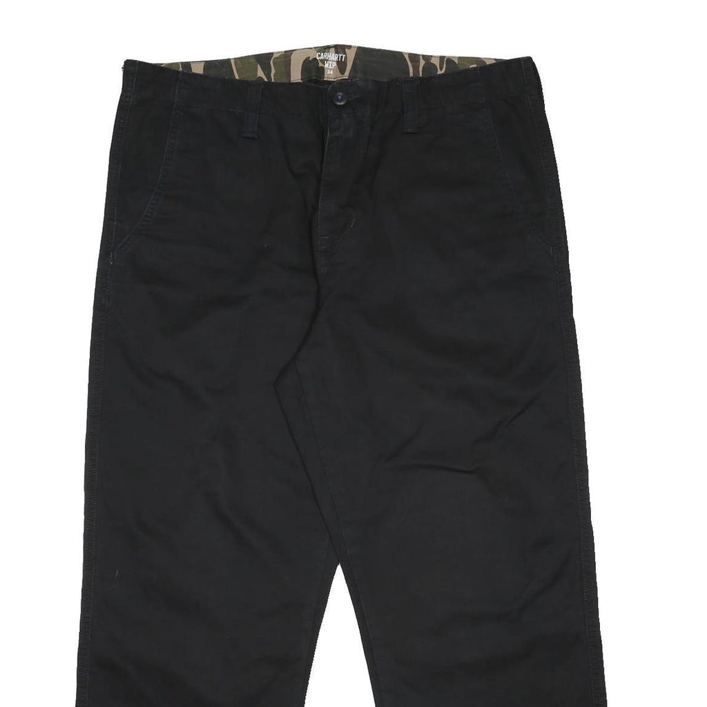 CARHARTT WIP Mens Cotton Black Relaxed Straight Trousers W34 L27 Workwear Zip