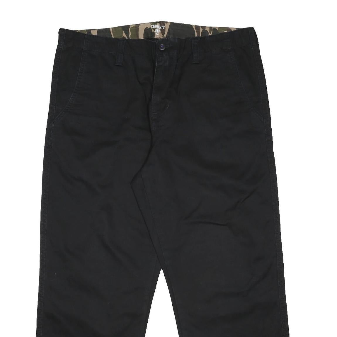 CARHARTT WIP Mens Cotton Black Relaxed Straight Trousers W34 L27 Workwear Zip