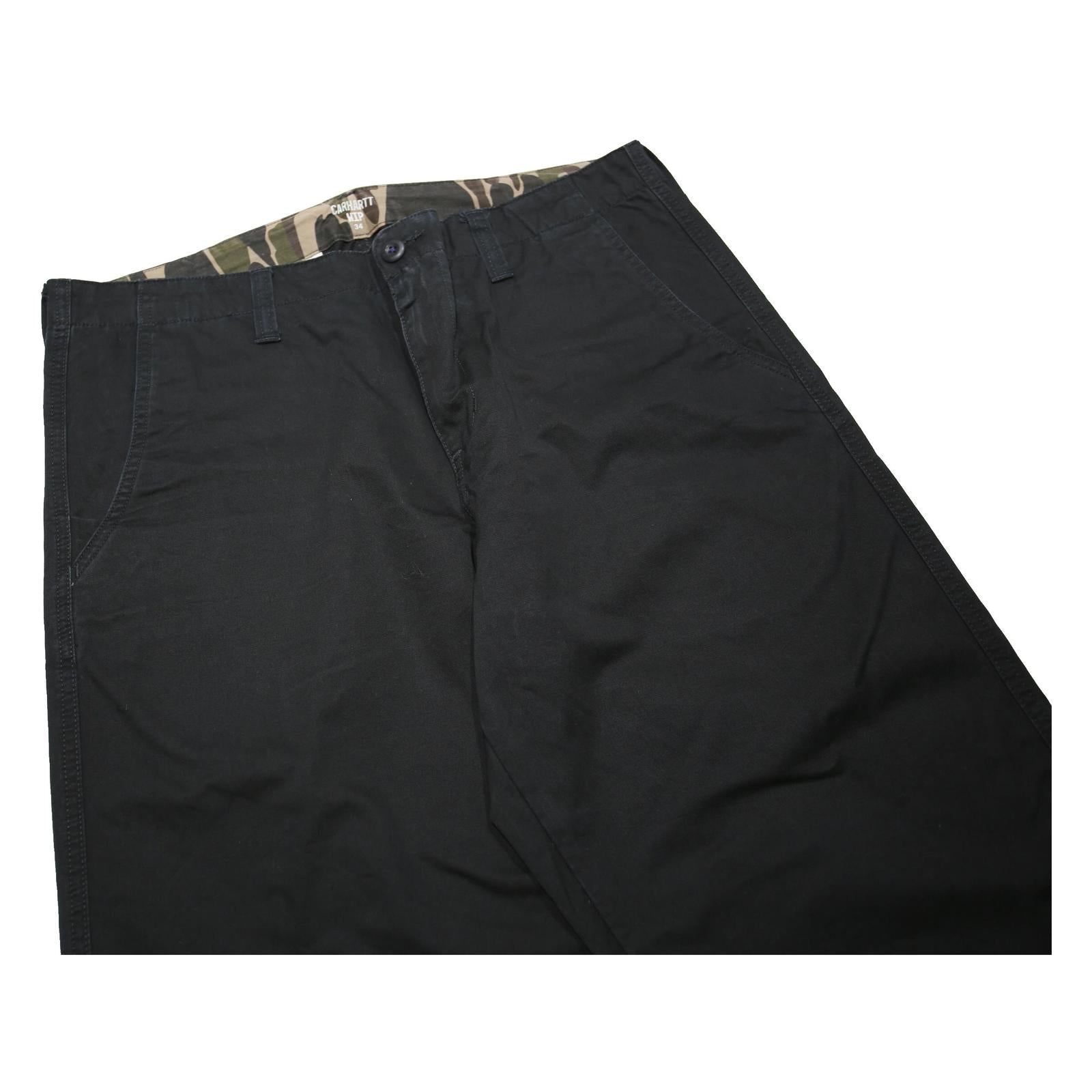 CARHARTT WIP Mens Cotton Black Relaxed Straight Trousers W34 L27 Workwear Zip