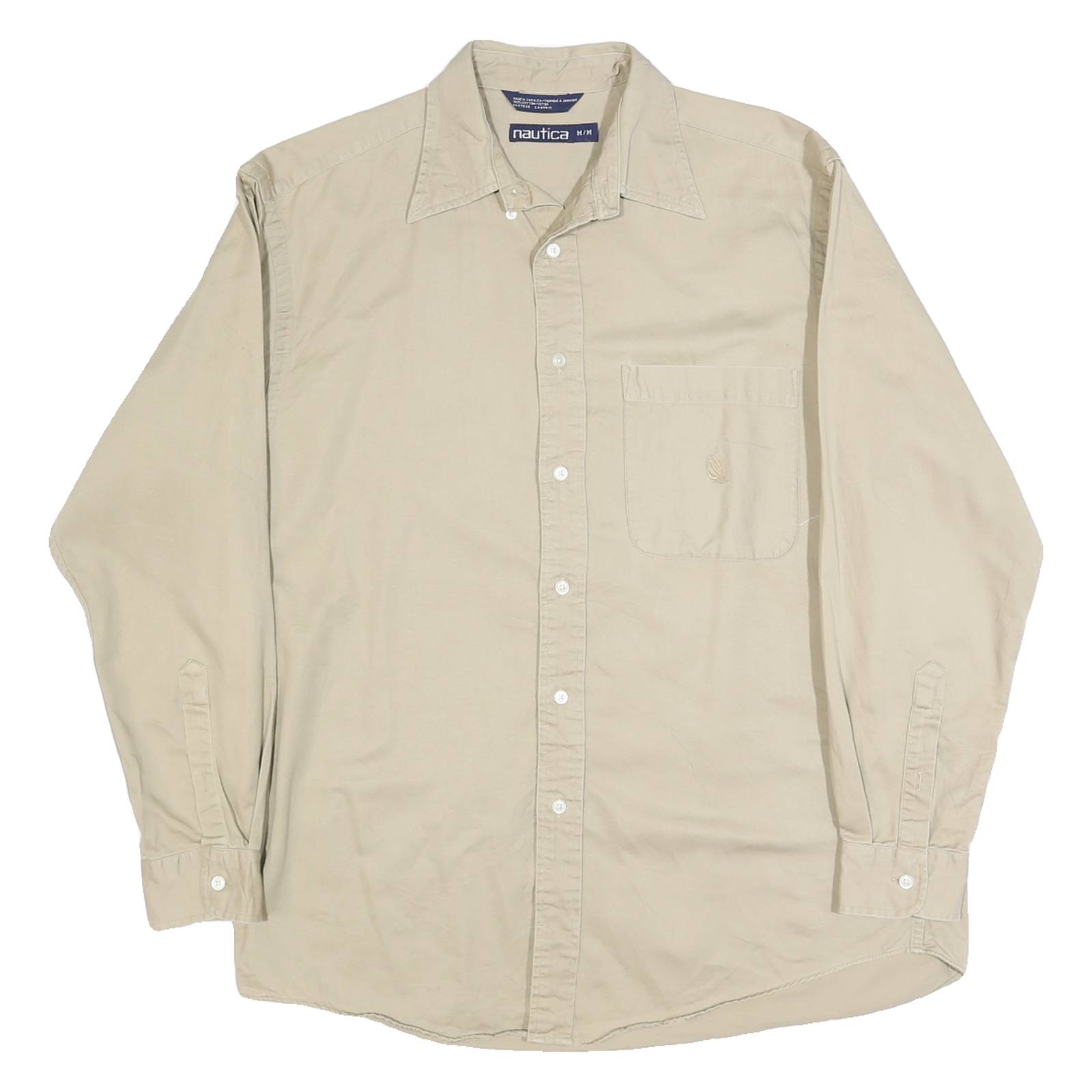 NAUTICA Mens Beige Shirt M Classic Long Sleeve Cotton Button Shirt