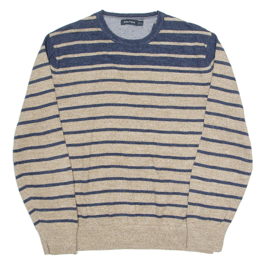 NAUTICA Mens Patterned Jumper Beige Striped Tight Knit XL