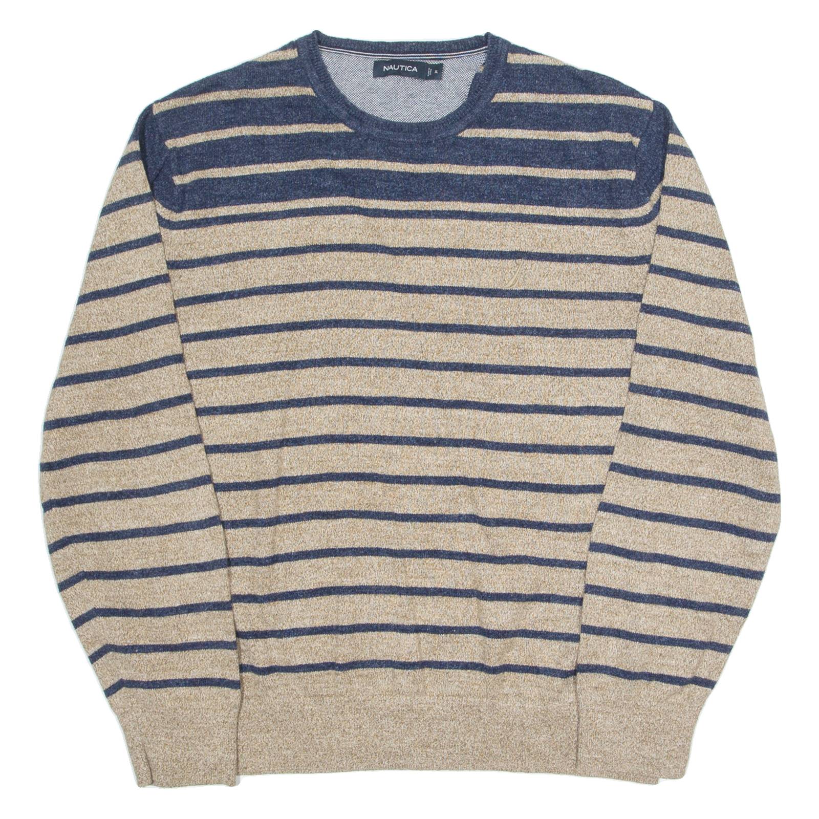 NAUTICA Mens Patterned Jumper Beige Striped Tight Knit XL