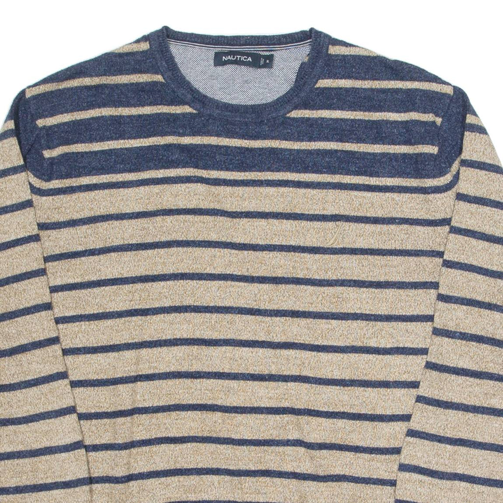 NAUTICA Mens Patterned Jumper Beige Striped Tight Knit XL