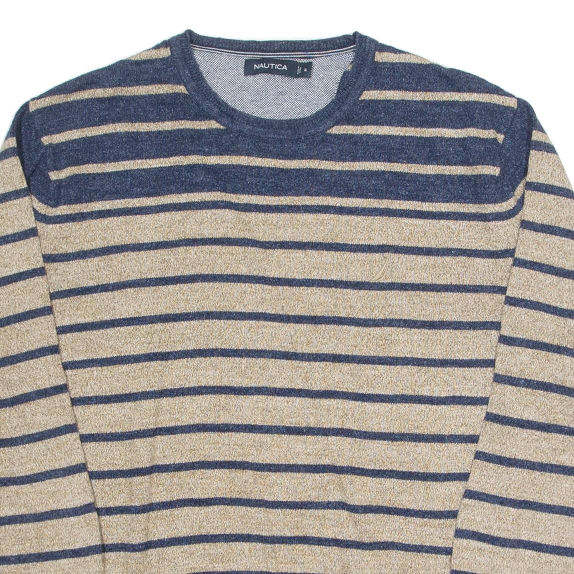 NAUTICA Mens Patterned Jumper Beige Striped Tight Knit XL