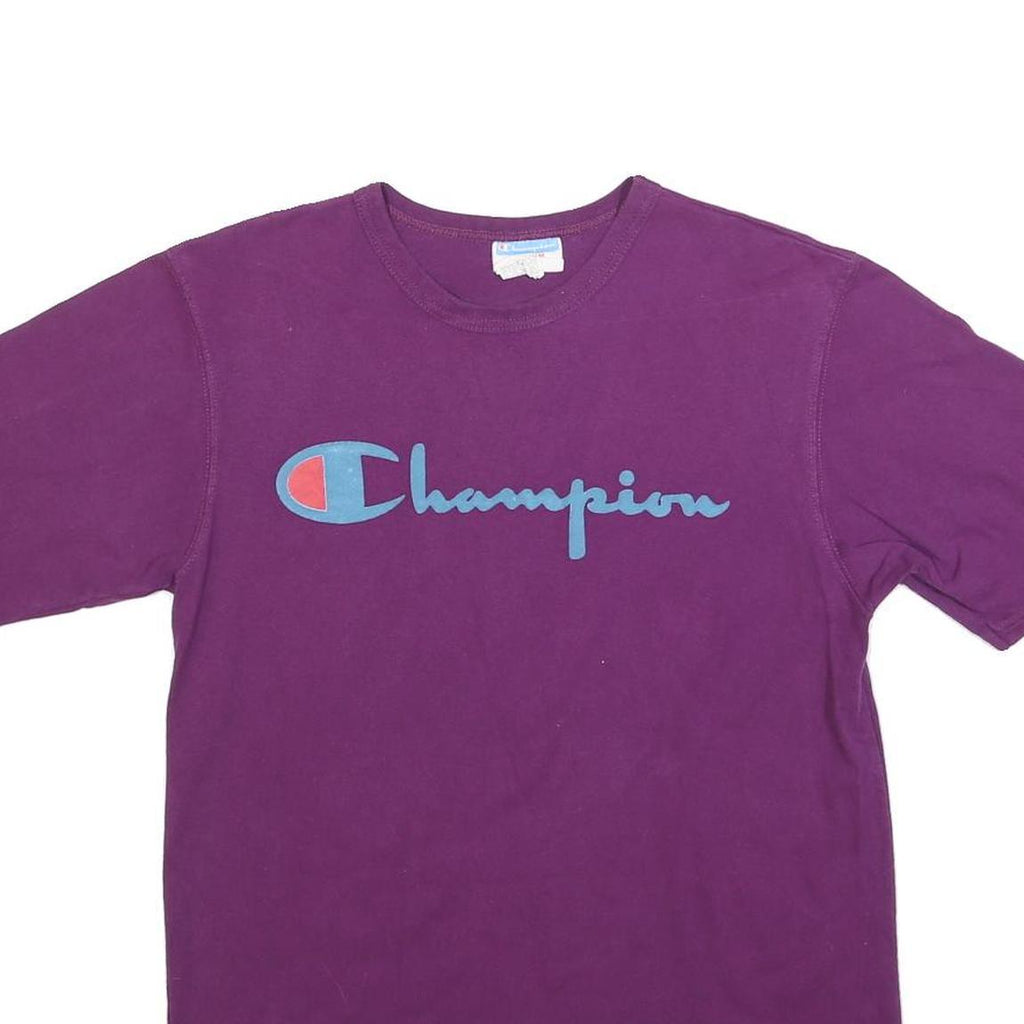 CHAMPION Mens Purple Graphic T-Shirt M Short Sleeve Crew Neck Cotton Blend