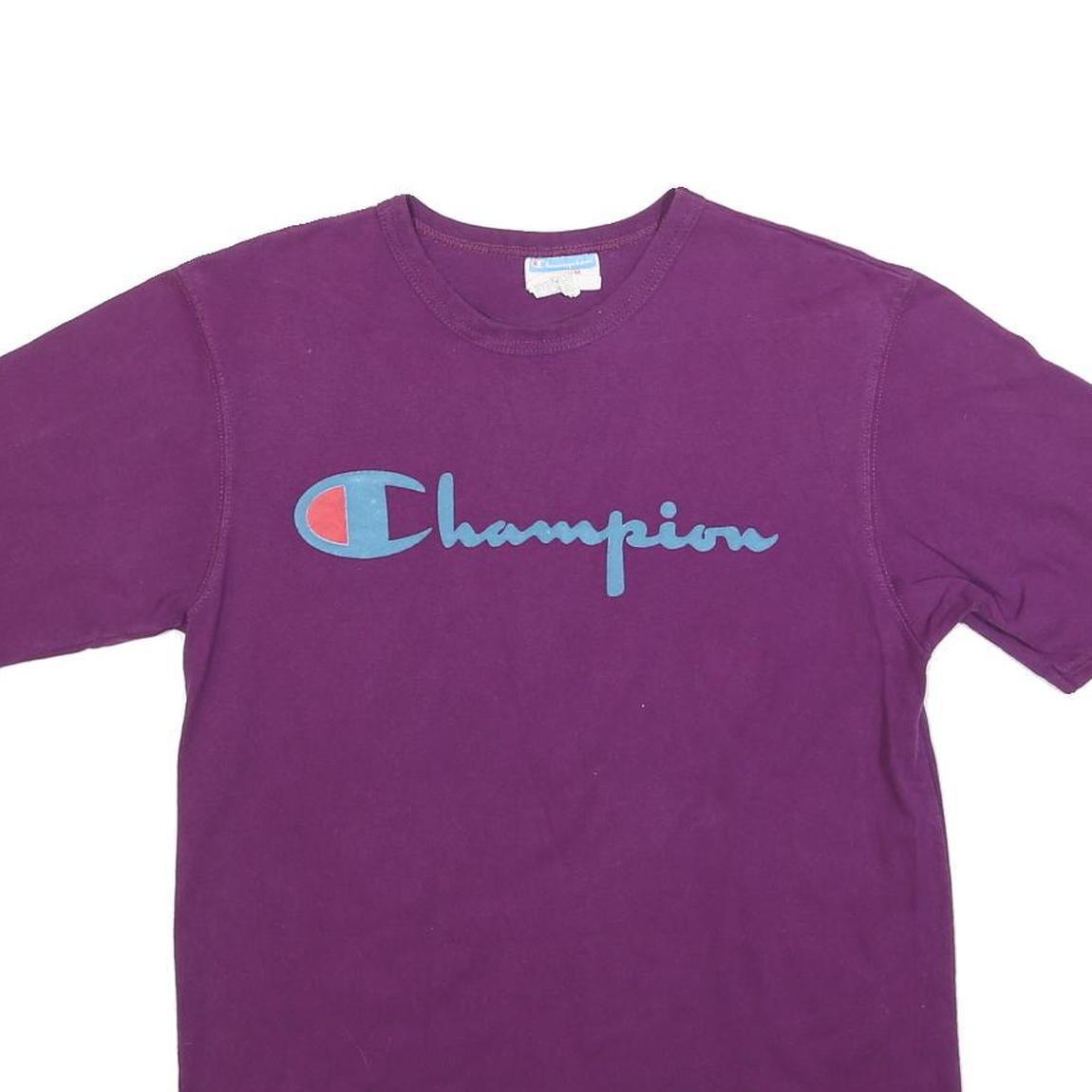 CHAMPION Mens Purple Graphic T-Shirt M Short Sleeve Crew Neck Cotton Blend