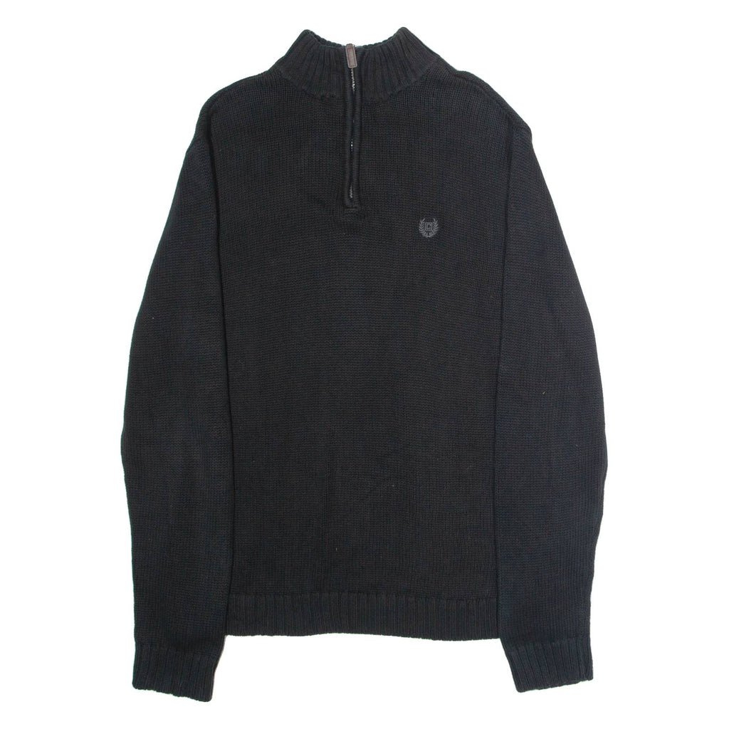 CHAPS Mens Jumper Black 1/4 Zip Tight Knit M