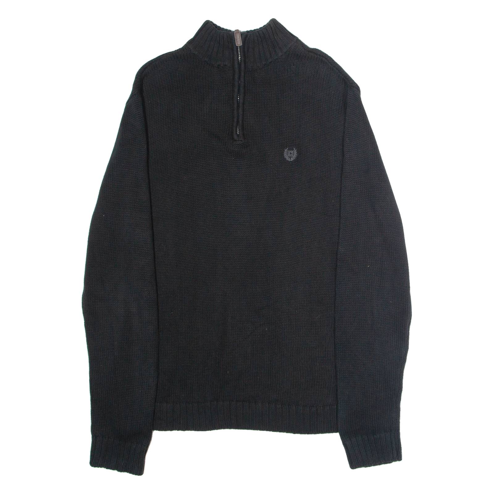 CHAPS Mens Jumper Black 1/4 Zip Tight Knit M