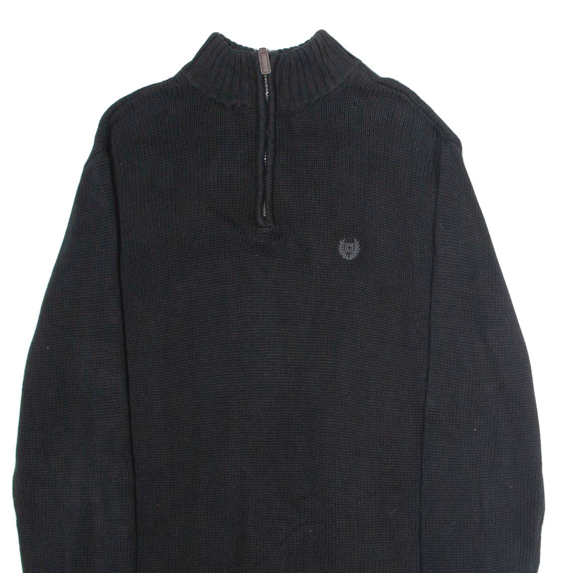 CHAPS Mens Jumper Black 1/4 Zip Tight Knit M