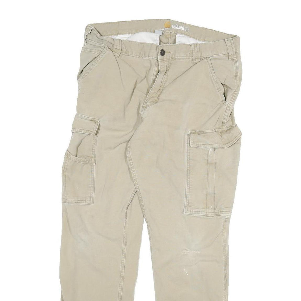 CARHARTT Mens Jeans Beige Relaxed Straight Cotton Blend W32 L29 Cargo Pocket