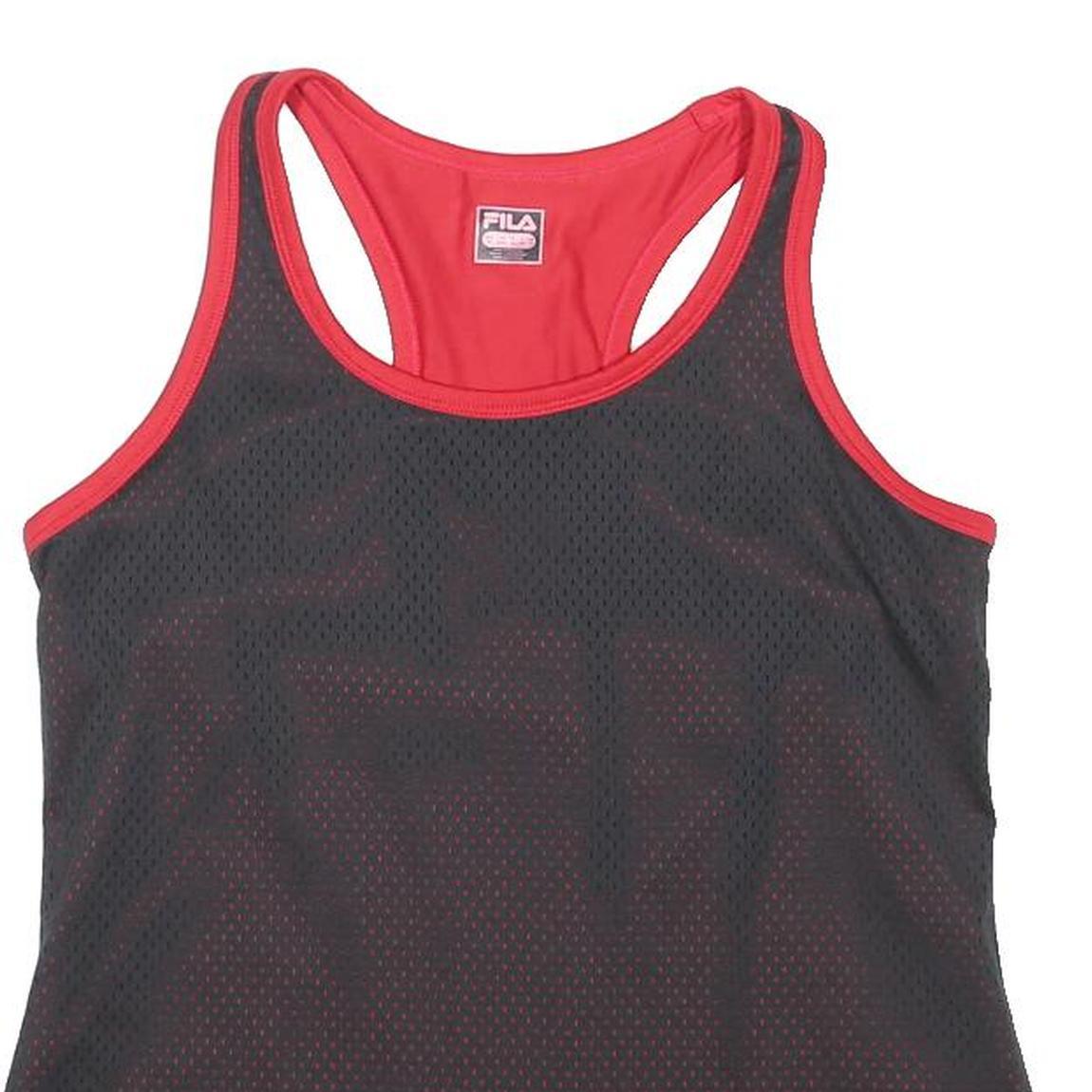FILA Womens Black & Red Racerback T-Shirt UK 12 Sleeveless Polyester Blend
