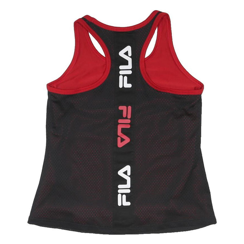 FILA Womens Black & Red Racerback T-Shirt UK 12 Sleeveless Polyester Blend