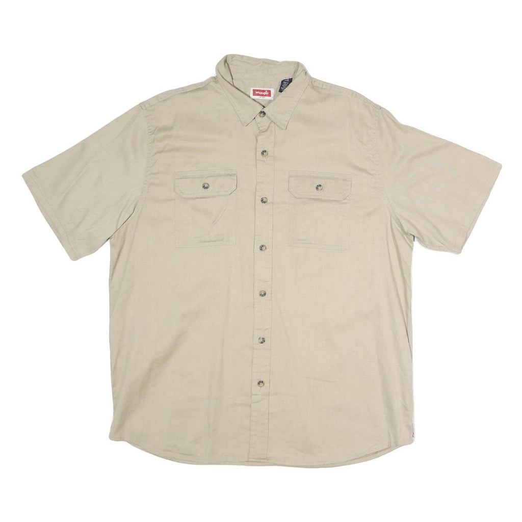 WRANGLER Mens Beige Short Sleeve Casual Cotton Blend Shirt L Button Pockets