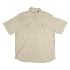 WRANGLER Mens Beige Short Sleeve Casual Cotton Blend Shirt L Button Pockets