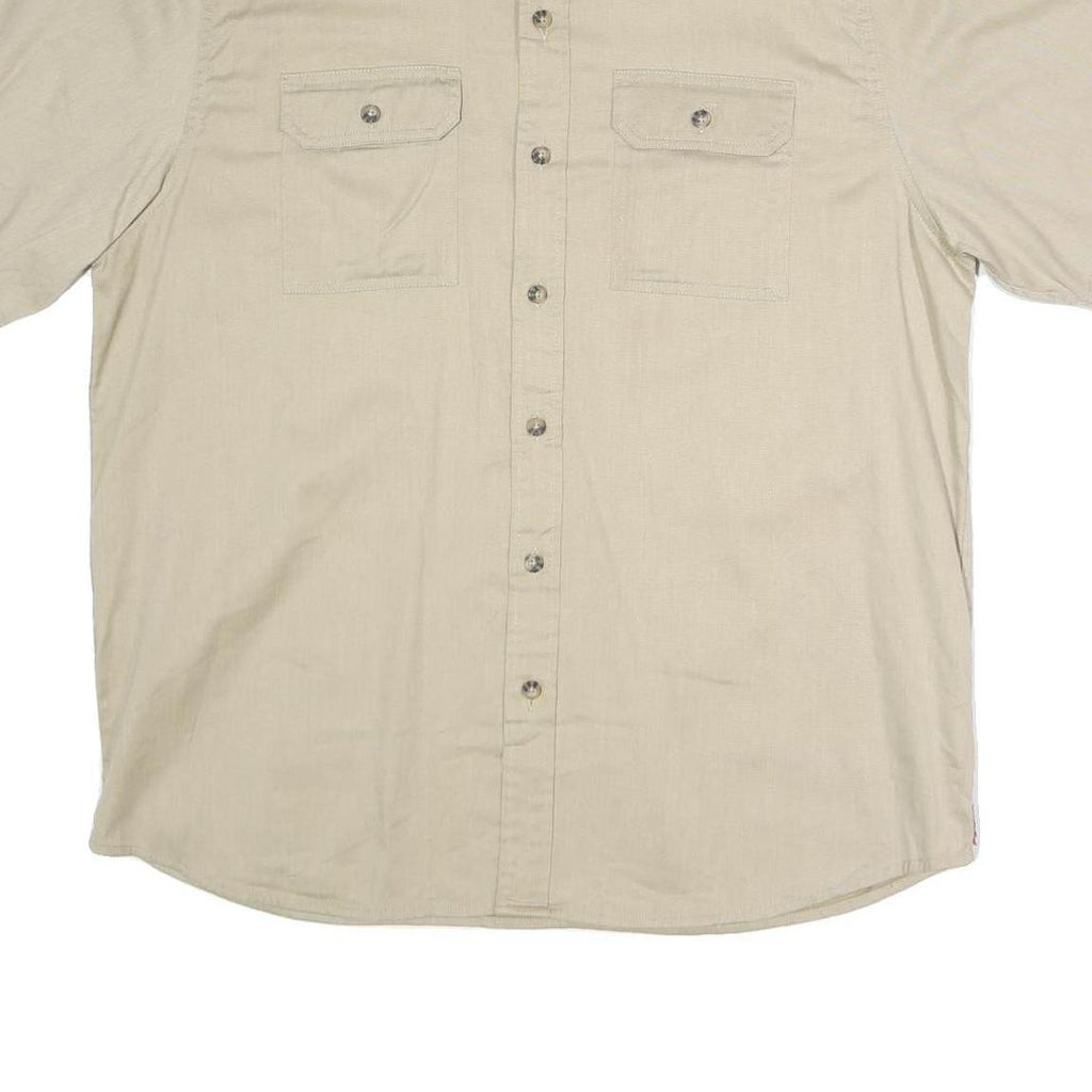 WRANGLER Mens Beige Short Sleeve Casual Cotton Blend Shirt L Button Pockets