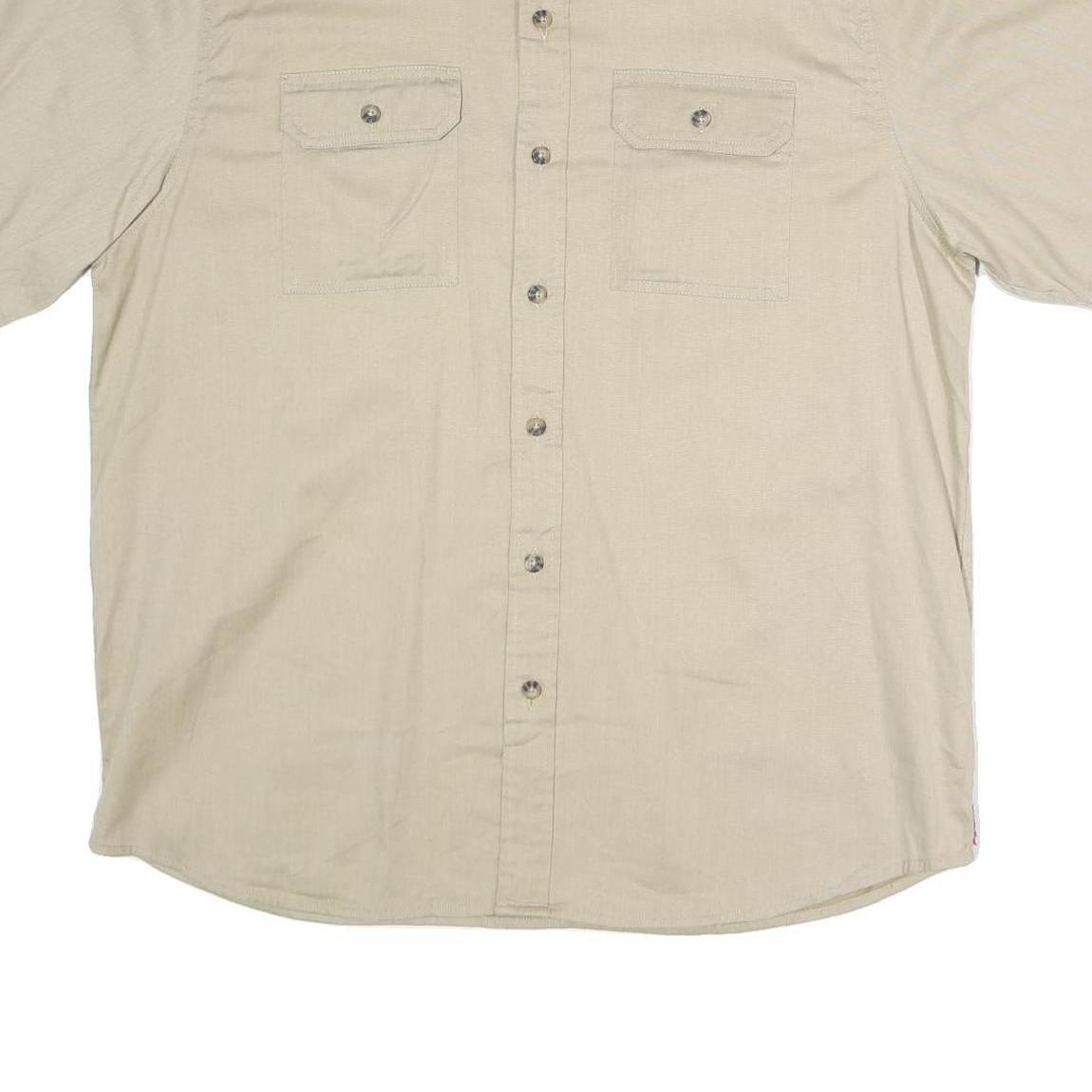 WRANGLER Mens Beige Short Sleeve Casual Cotton Blend Shirt L Button Pockets